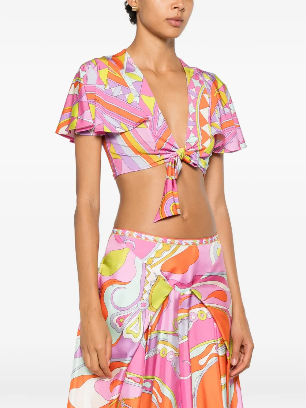PUCCI Top met geometrische print en striksluiting Roze