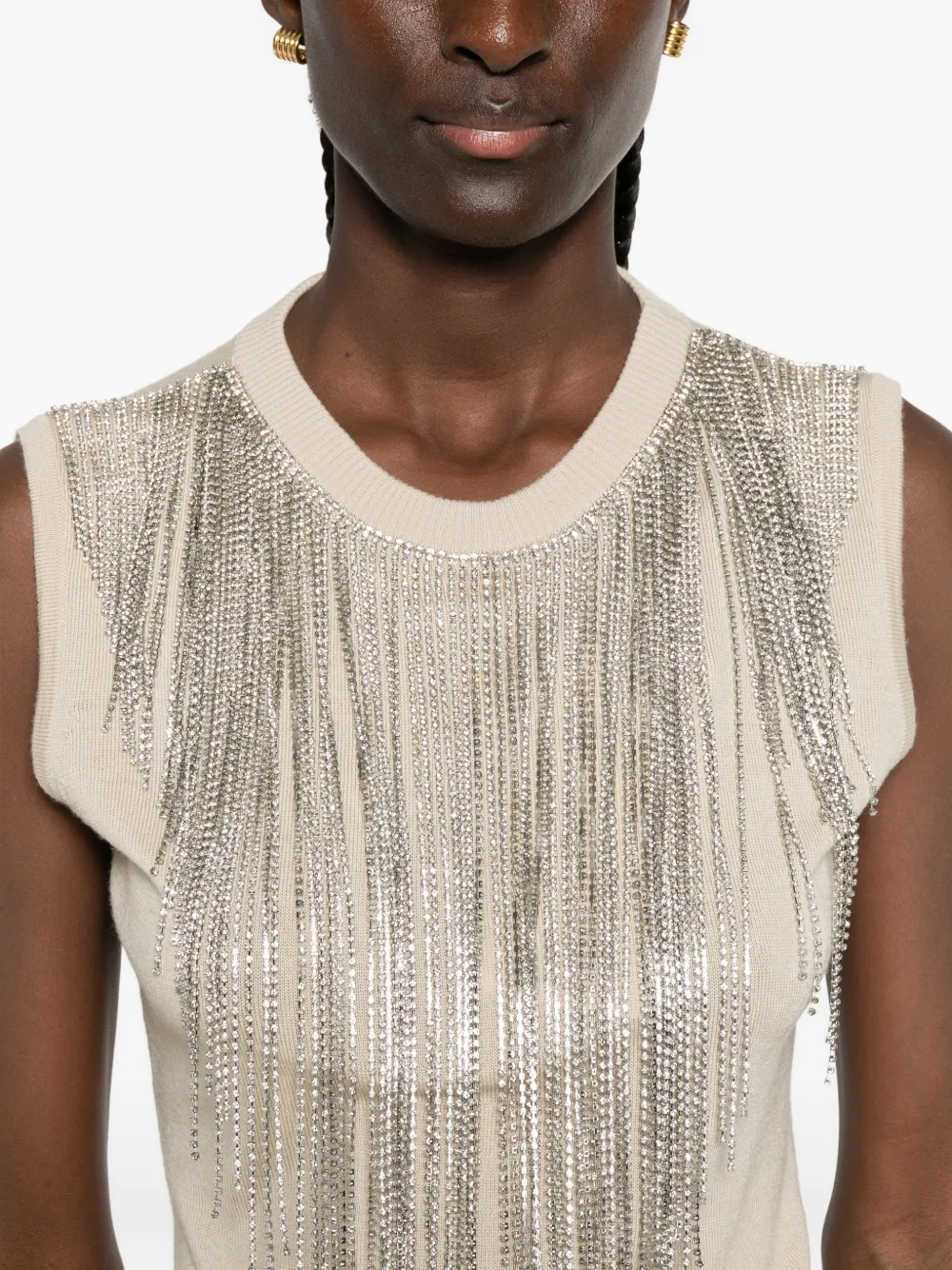 Sportmax Top verfraaid met kristallen en franje Beige