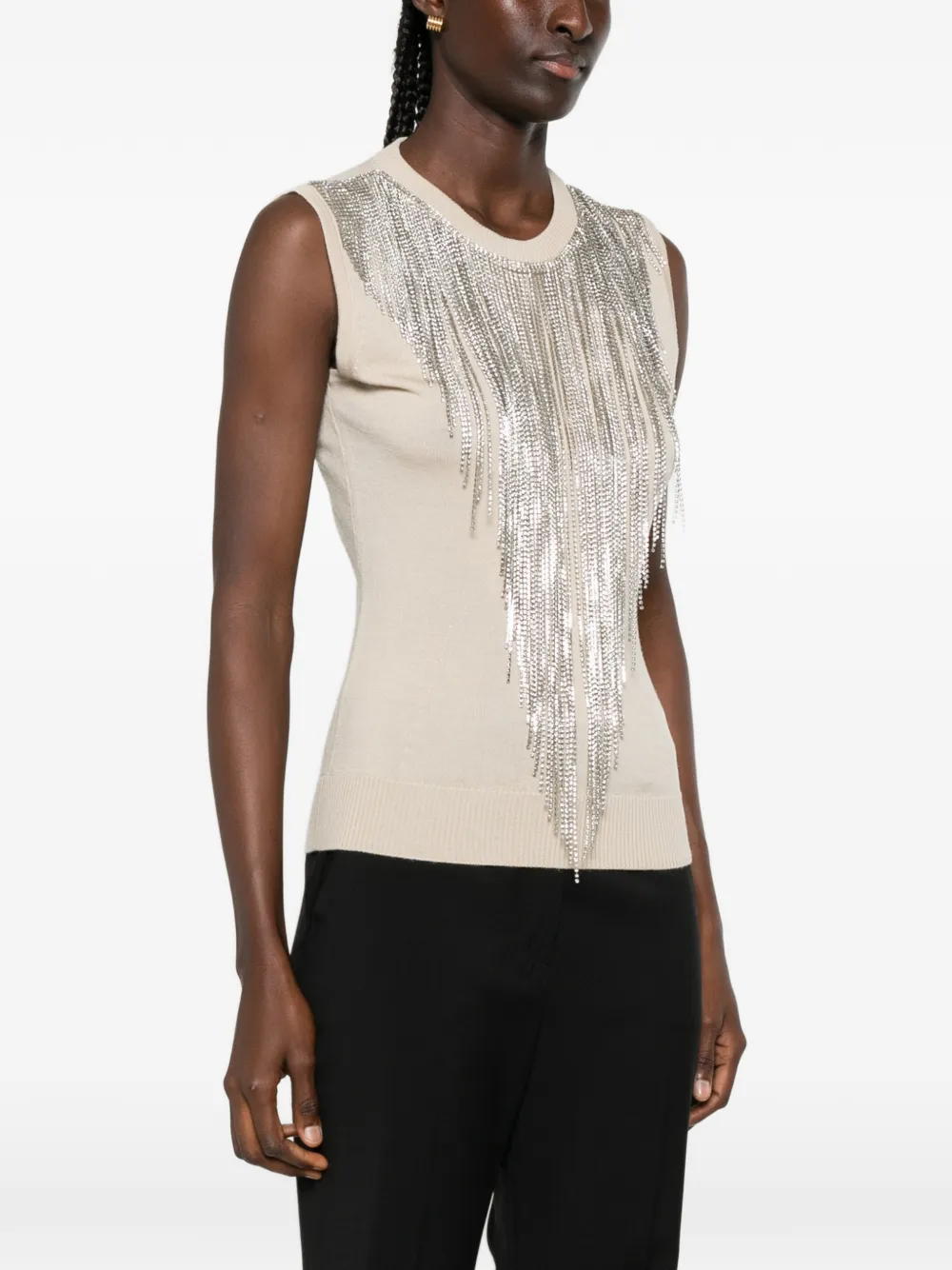 Sportmax Top verfraaid met kristallen en franje Beige