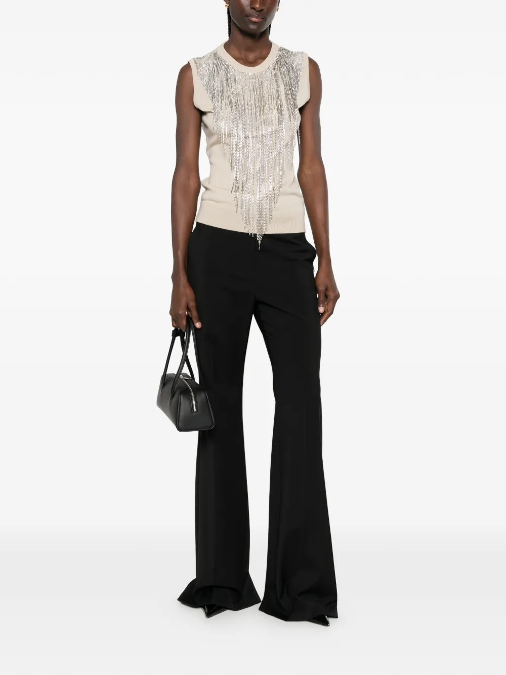 Sportmax Top verfraaid met kristallen en franje Beige