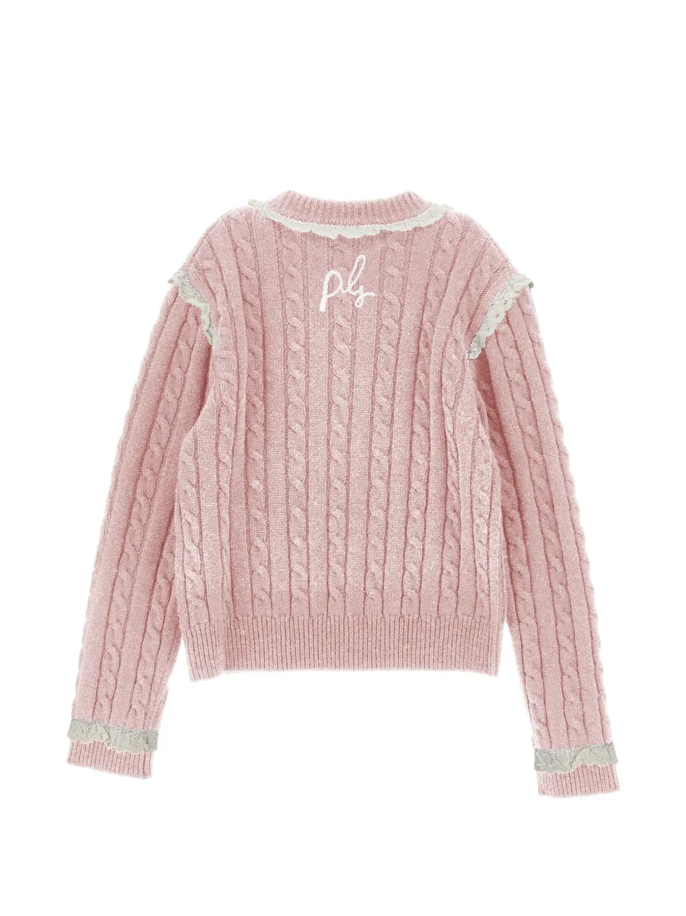 Philosophy Di Lorenzo Serafini Kids Kabelgebreide trui met afwerking van kant Roze