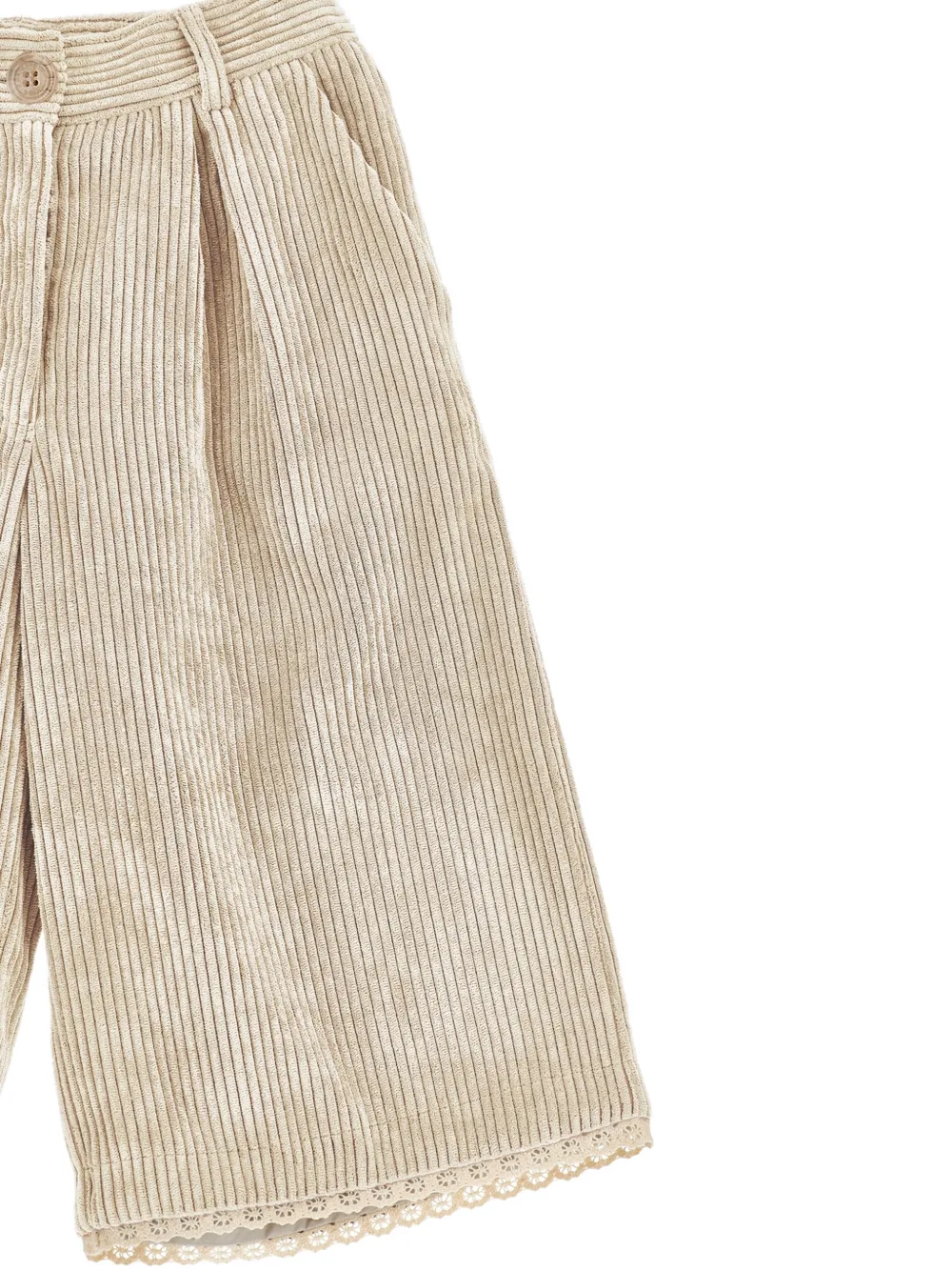 Philosophy Di Lorenzo Serafini Kids Ribfluwelen shorts met kanten afwerking Beige