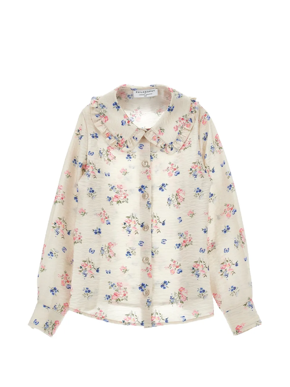Philosophy Di Lorenzo Serafini Kids floral-print ruffled-collar blouse - Neutrals