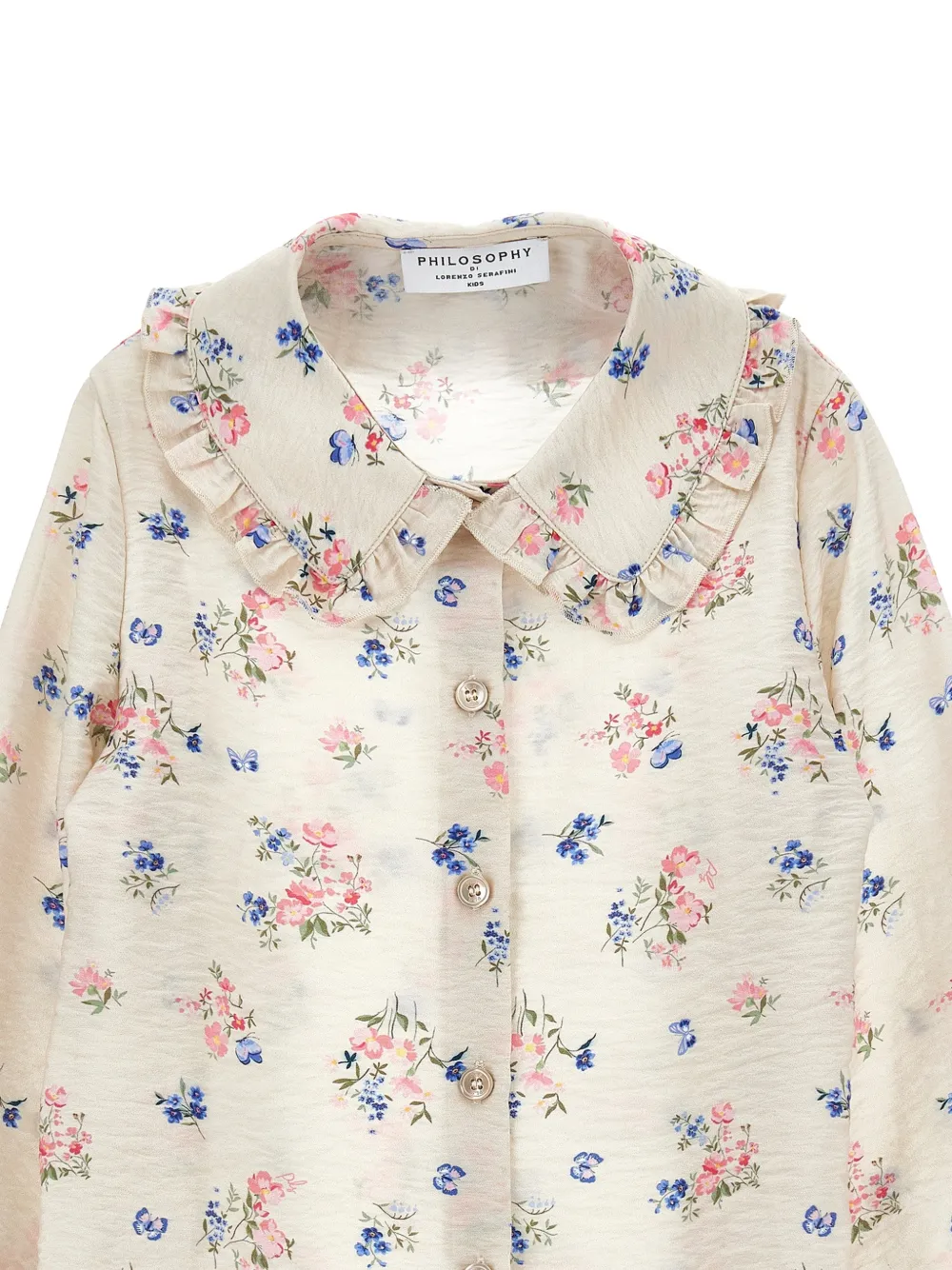 Philosophy Di Lorenzo Serafini Kids Coeur shirt met bloemenprint en ruchekraag Beige