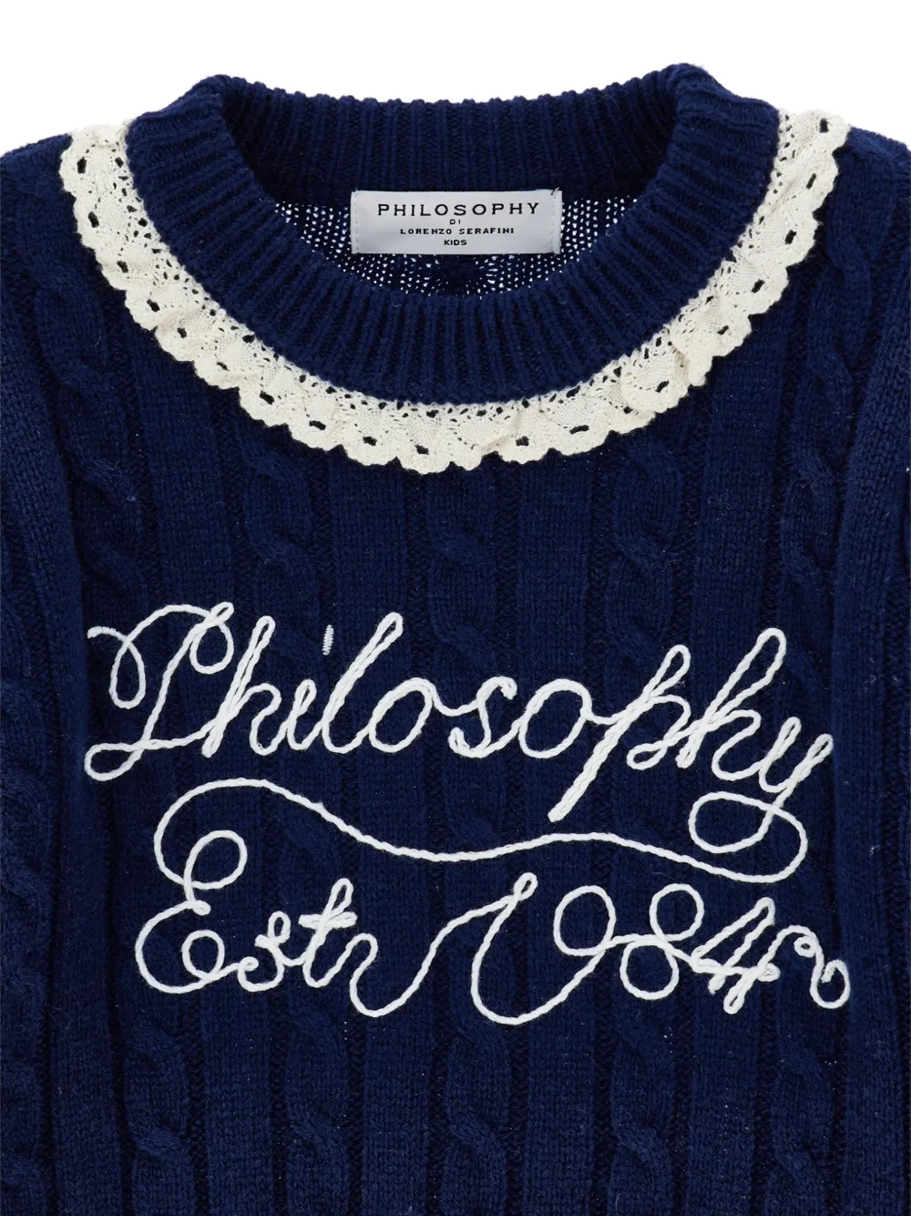 Philosophy Di Lorenzo Serafini Kids Kabelgebreide trui met kant Blauw
