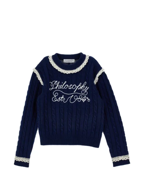 Philosophy Di Lorenzo Serafini Kids pull en maille torsadée à finitions en dentelle