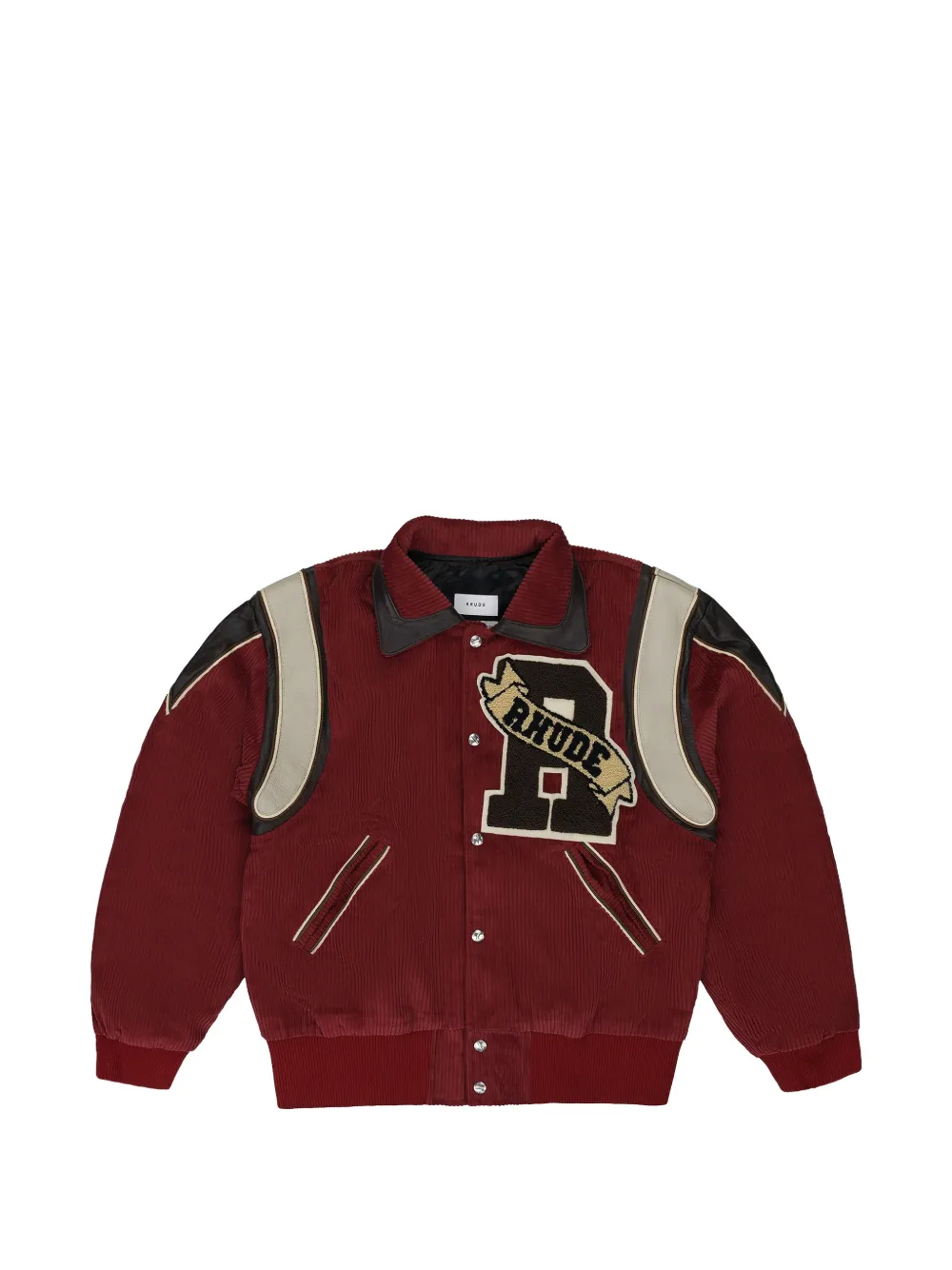 Rhude Varsity Corduroy Bomber Jacket In Burgundy