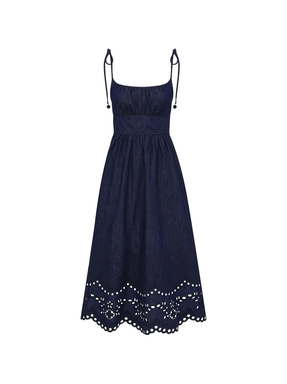 ZIMMERMANN Mahon broderie denim midi Blauw