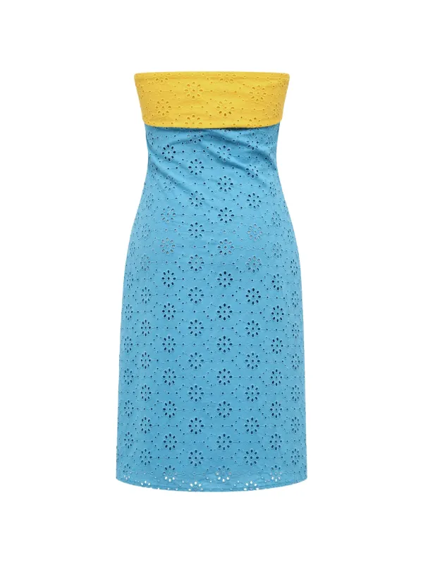 blue and yellow color block dress Colorblock Ruffle Midi Dress -82146 YELLOW/NAVY / S