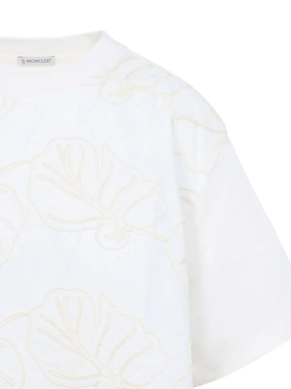Moncler T-shirt met geborduurde bloemen en lint detail Wit