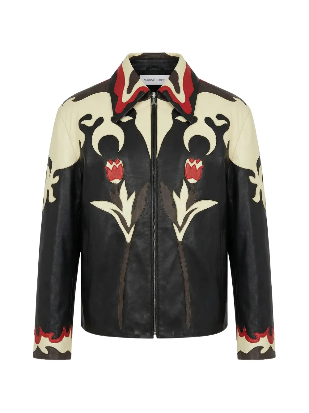 Marine Serre floral-patch leather jacket - Nero