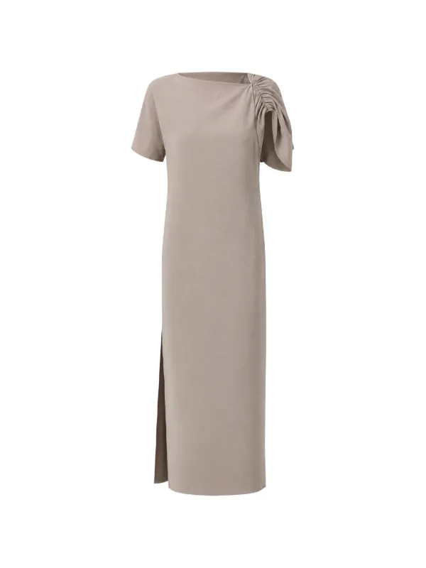 Studio Nicholson Palaestra Gathered Midi Dress in Neutrals