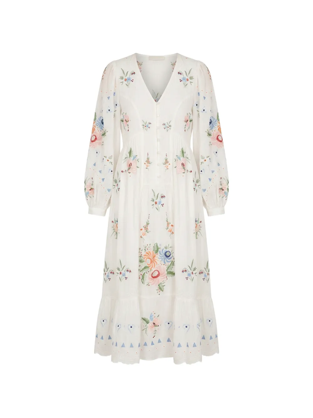 Sea Serafina floral-embroidered ruffled midi dress - Bianco