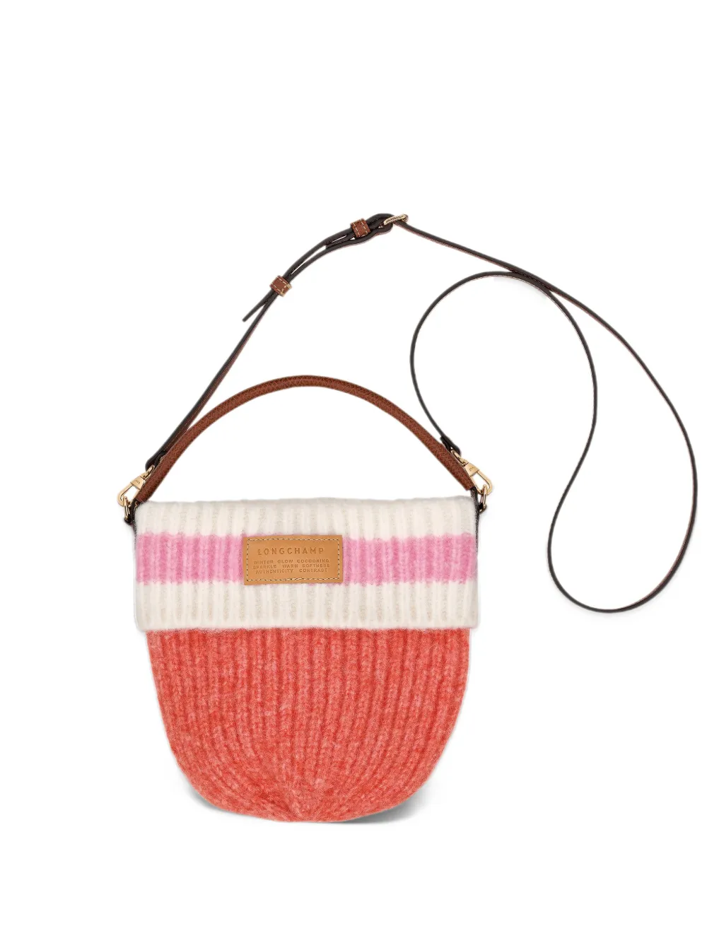 Longchamp small Le Pliage ribbed-knit crossbody bag - Arancione