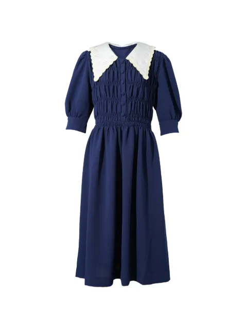 Ashley Williams smocked embroidered-collar dress