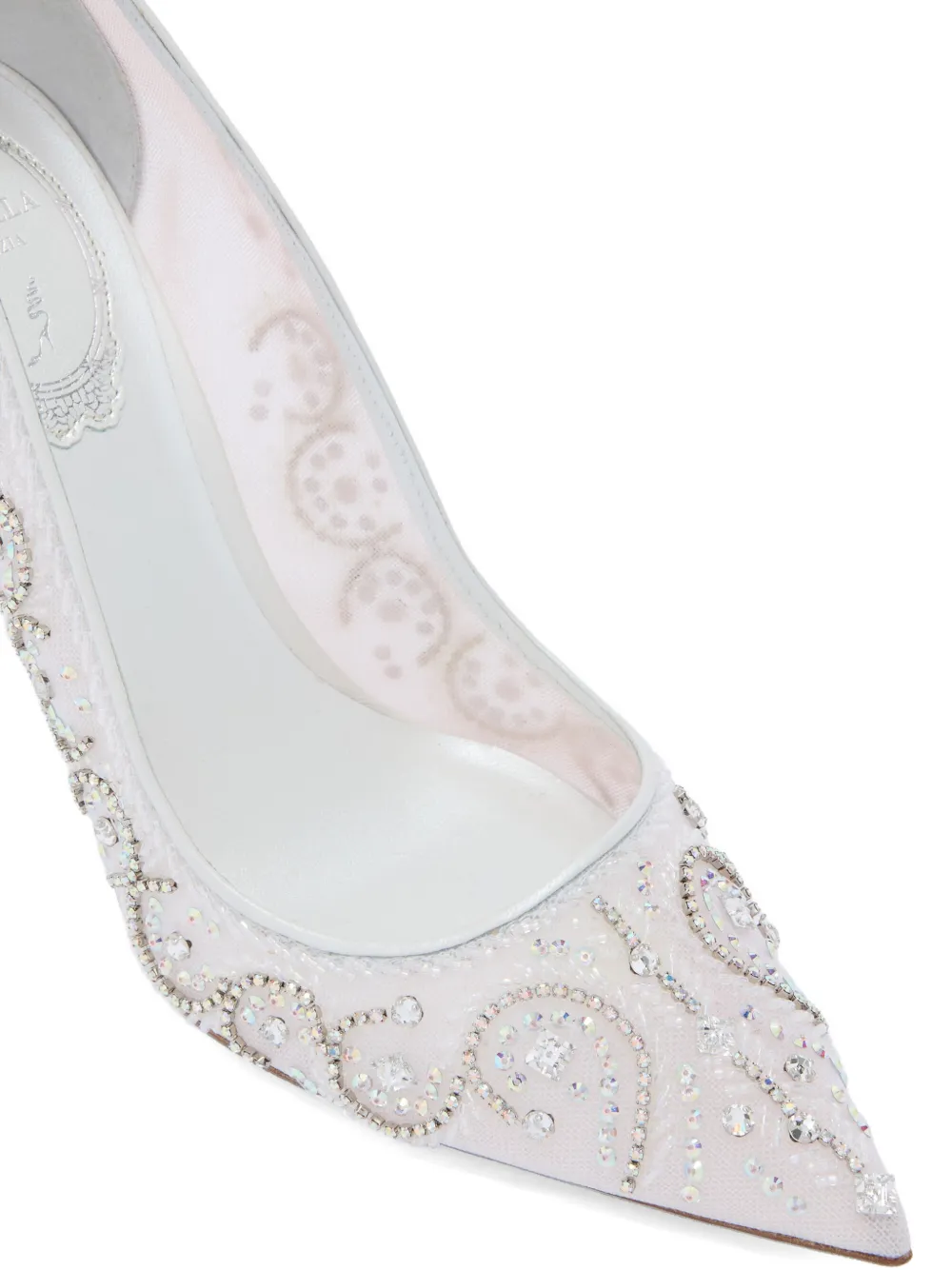 René Caovilla Jahanara crystal-embellished mesh pumps Wit