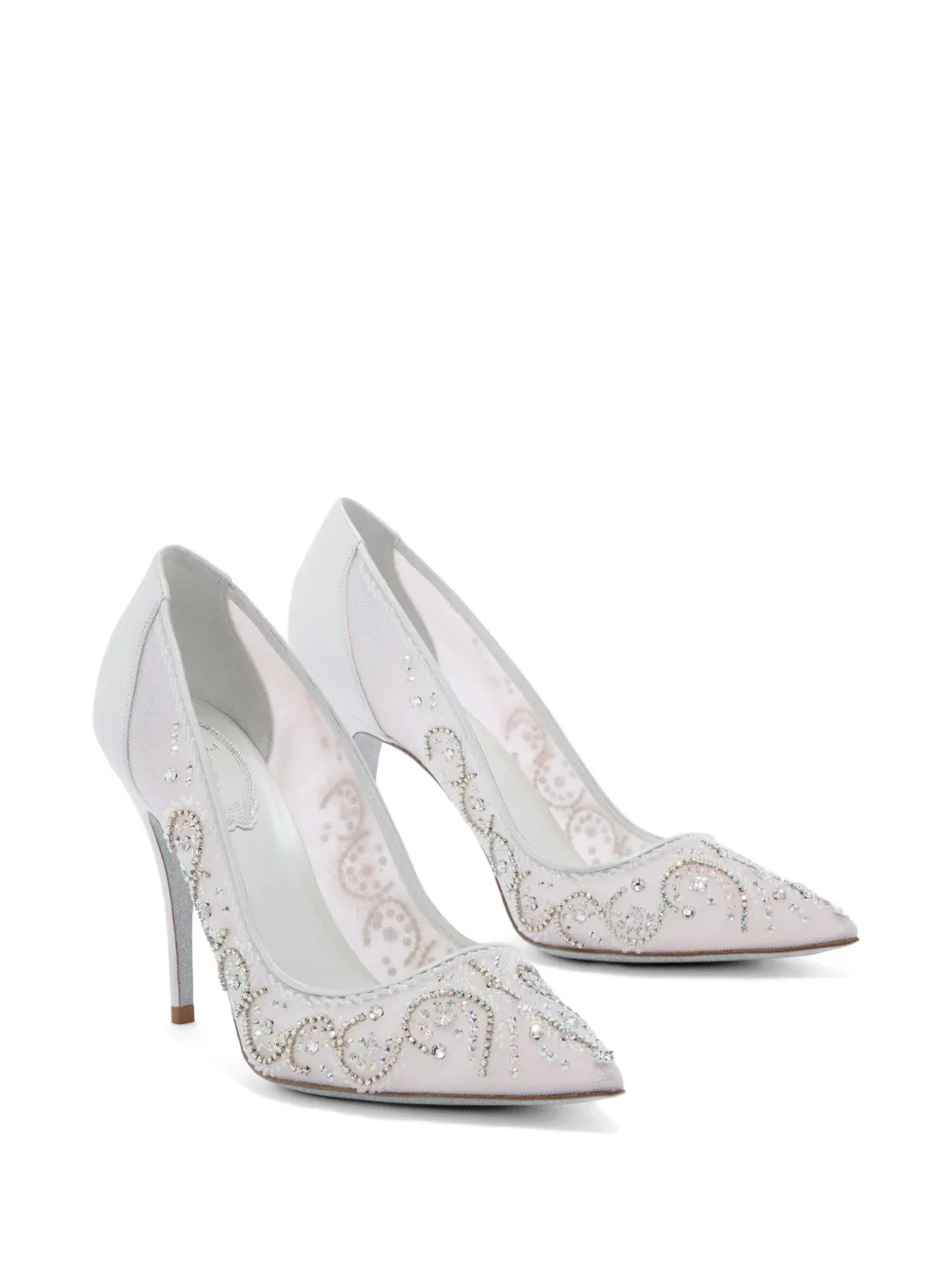 René Caovilla Jahanara crystal-embellished mesh pumps Wit