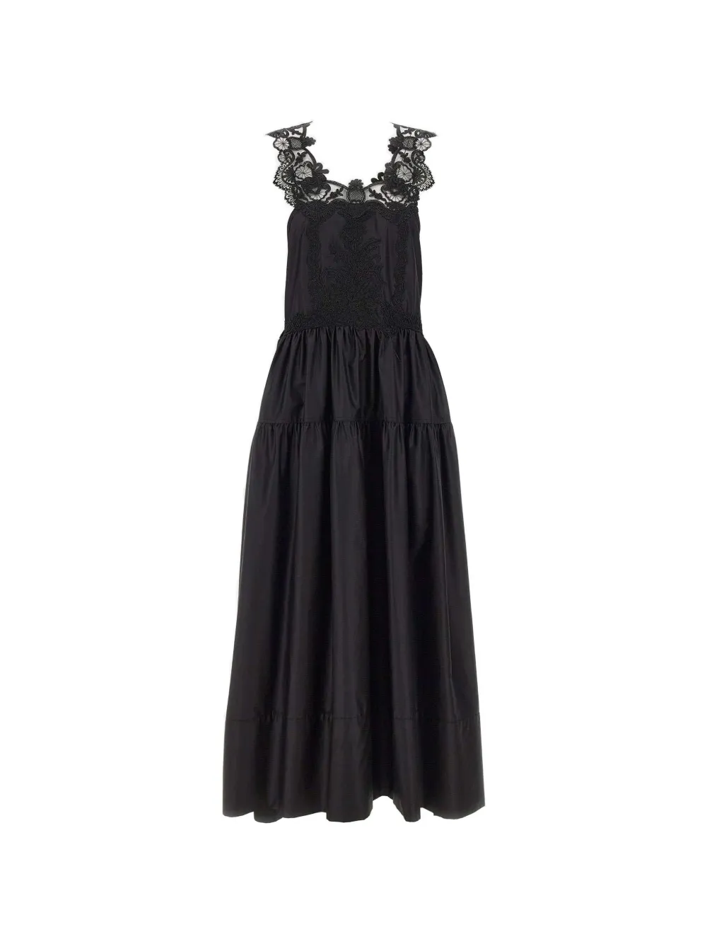 MAURIZIO MYKONOS lace-detail tiered maxi dress - Schwarz