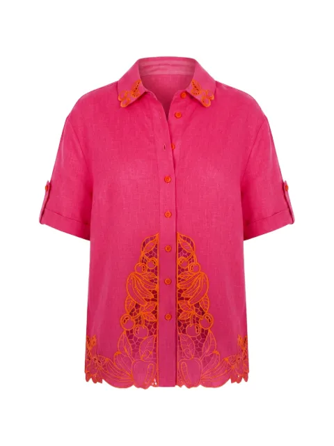 FARM Rio guipure-lace-trim short-sleeve shirt