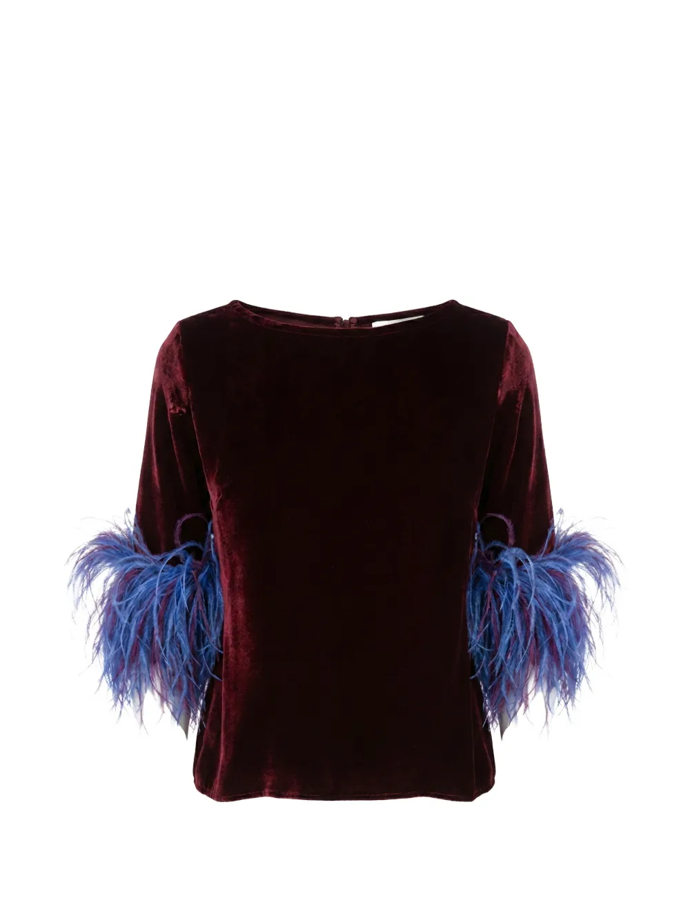 Stephan Janson feather-trim velour blouse - Red