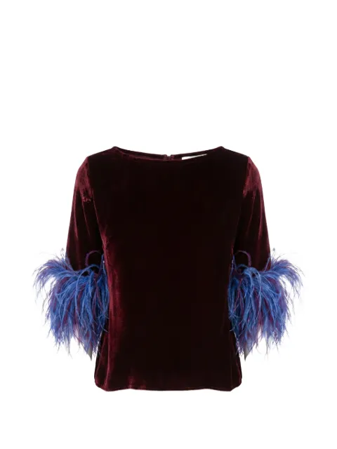 Stephan Janson feather-trim velour blouse