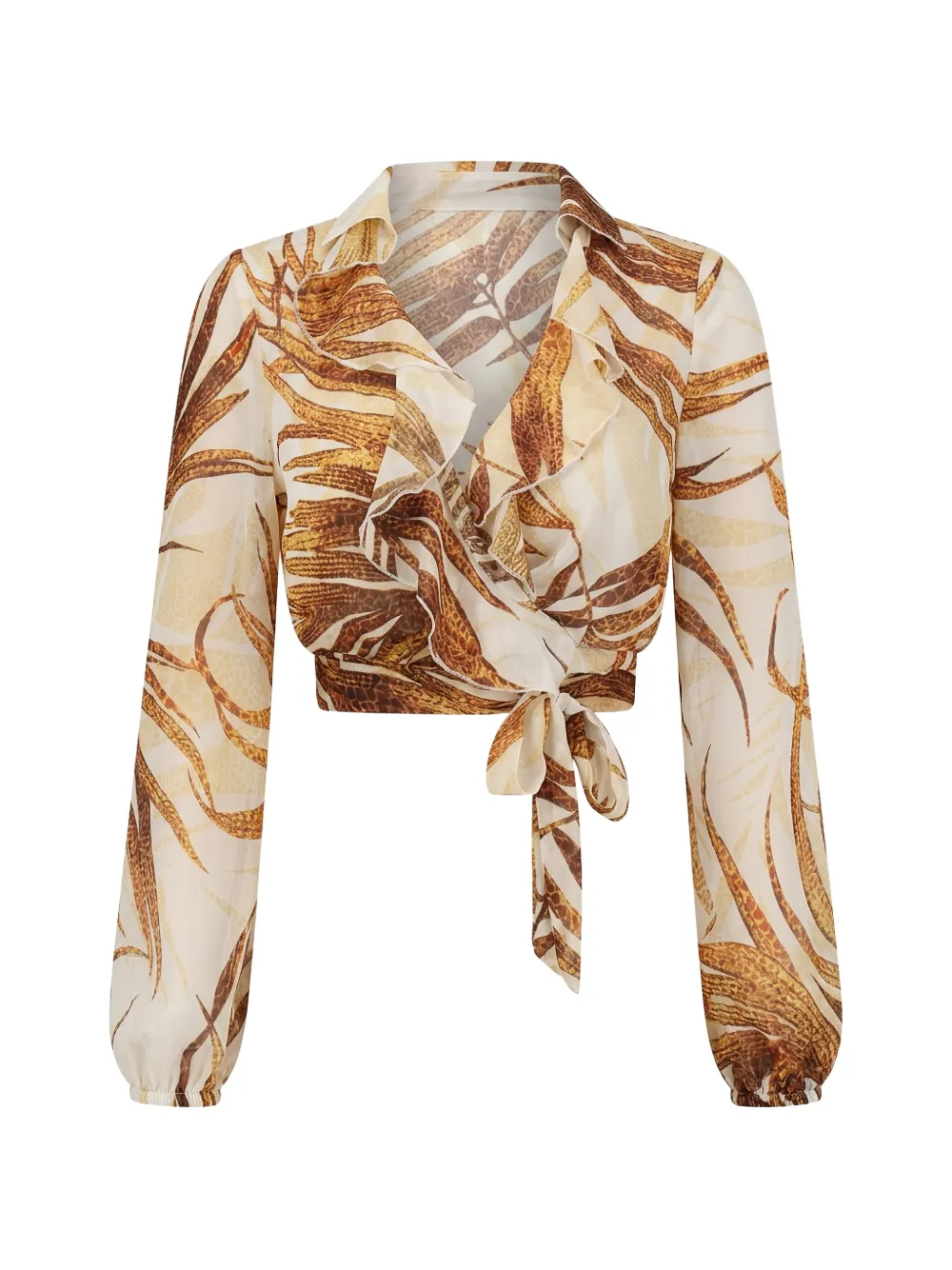 Just Cavalli ruffled leaf-print shirt - Neutrals