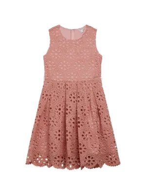 guess pink lace dress GUESS Womens Eyelet Sweetheart Fit & Flare Dress Pink 10 at Amazon Women's Clothing store