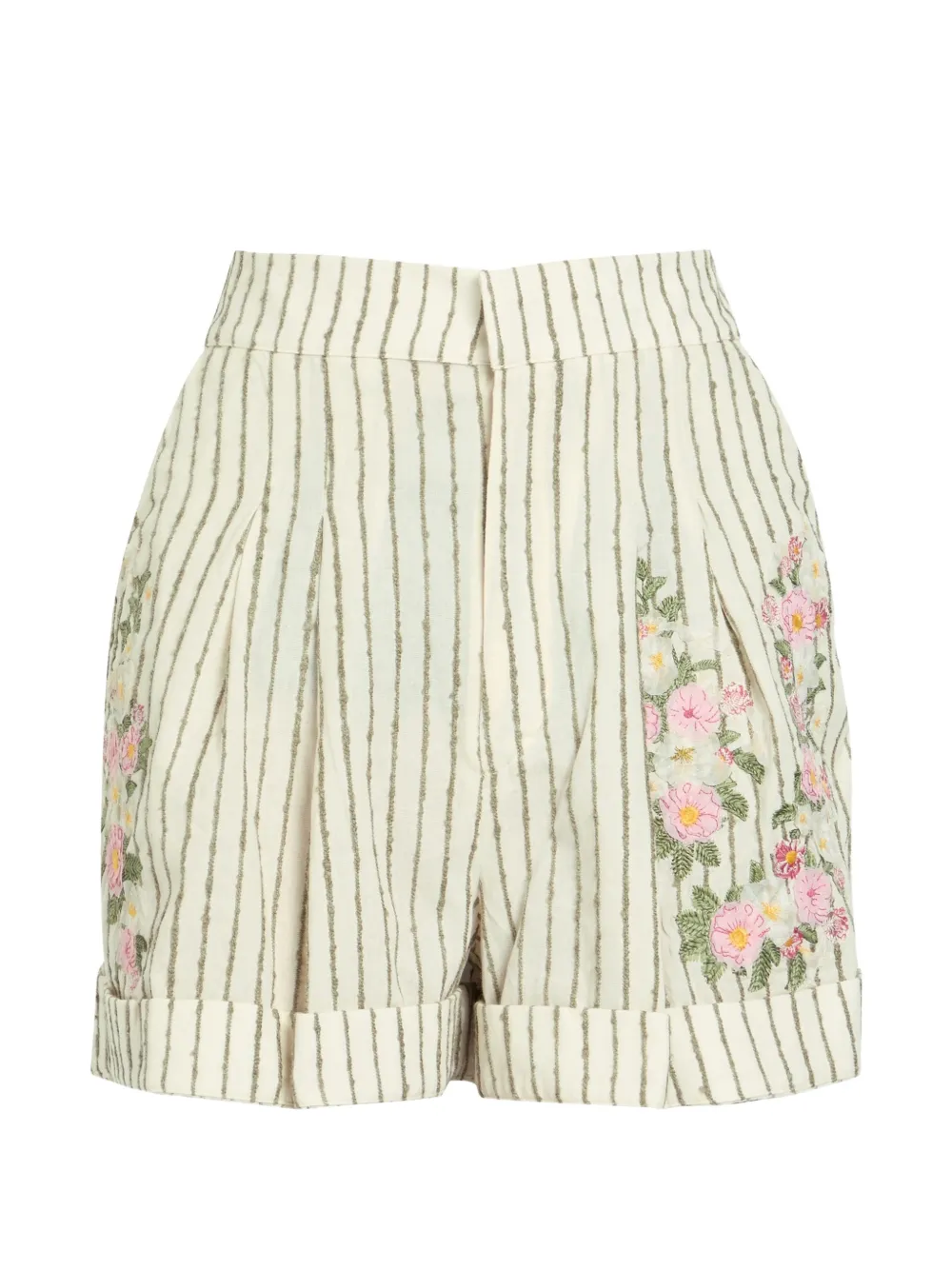 Agua By Agua Bendita Rommy floral-embroidered striped shorts - Toni neutri
