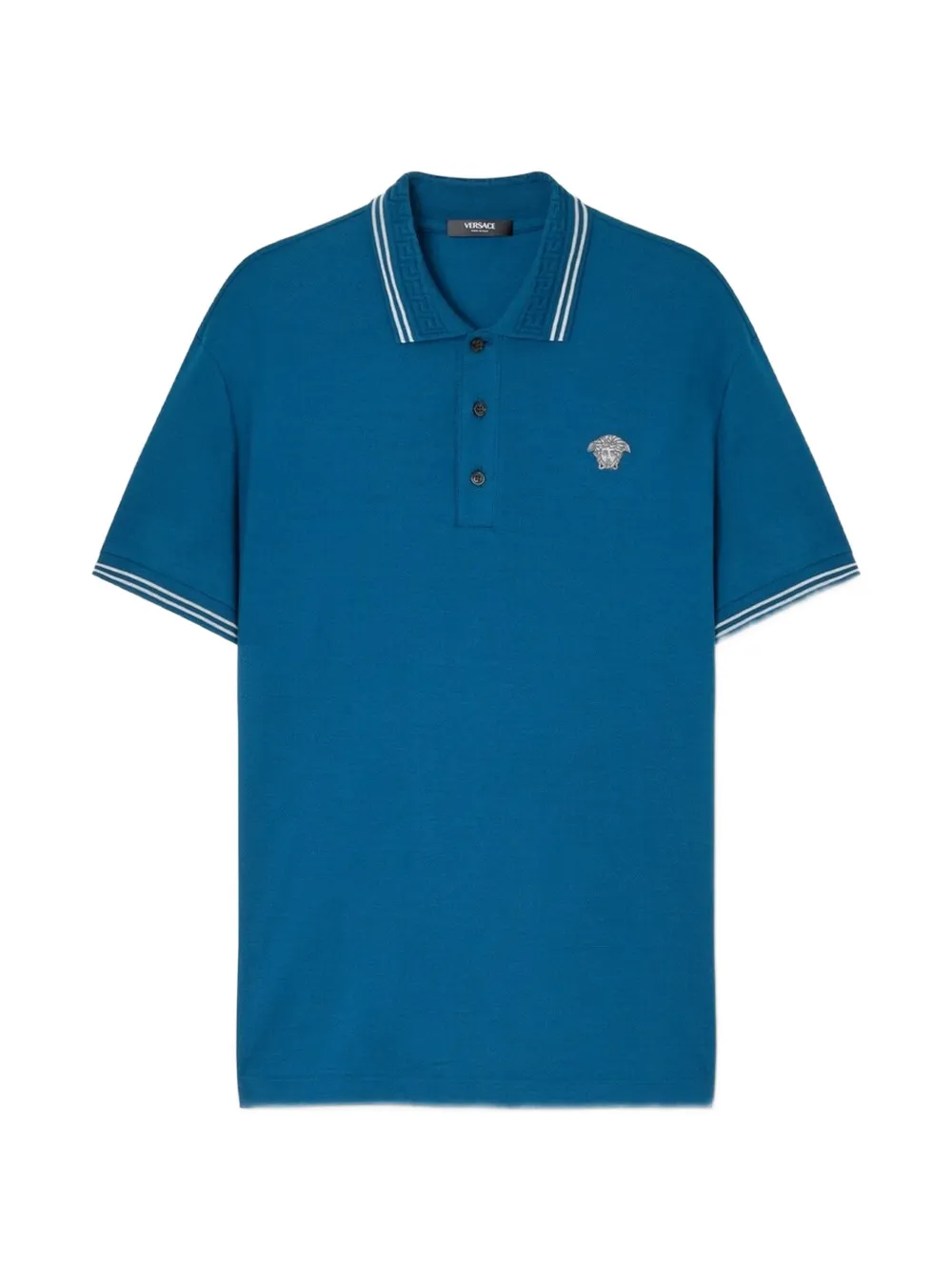 Versace Medusa Pop embroidered piqué polo shirt - Blau
