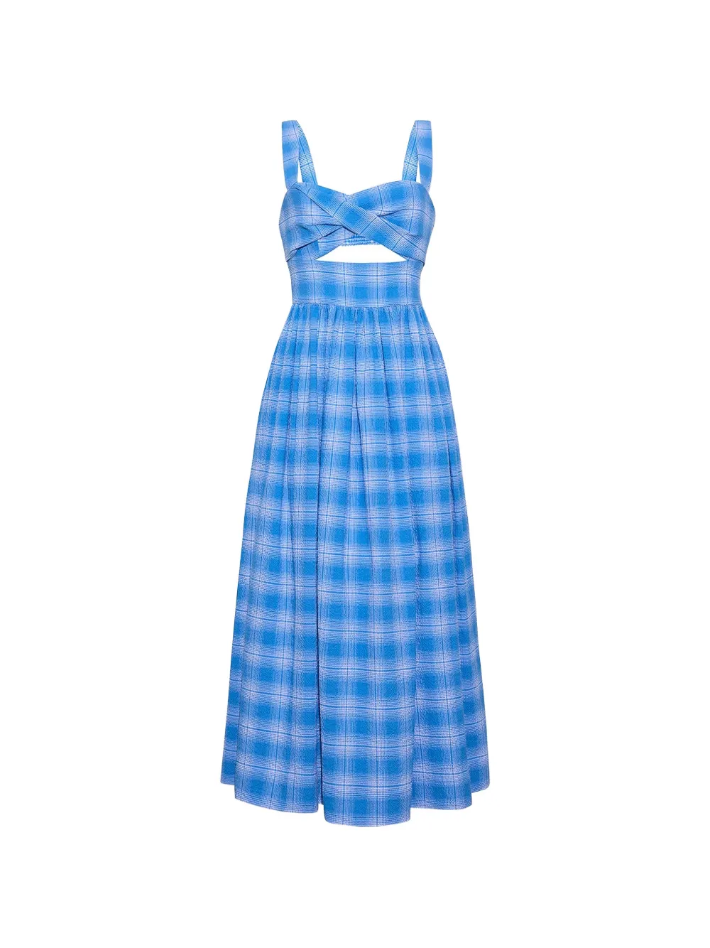 Cara Cara Clover plaid seersucker midi dress - Blu