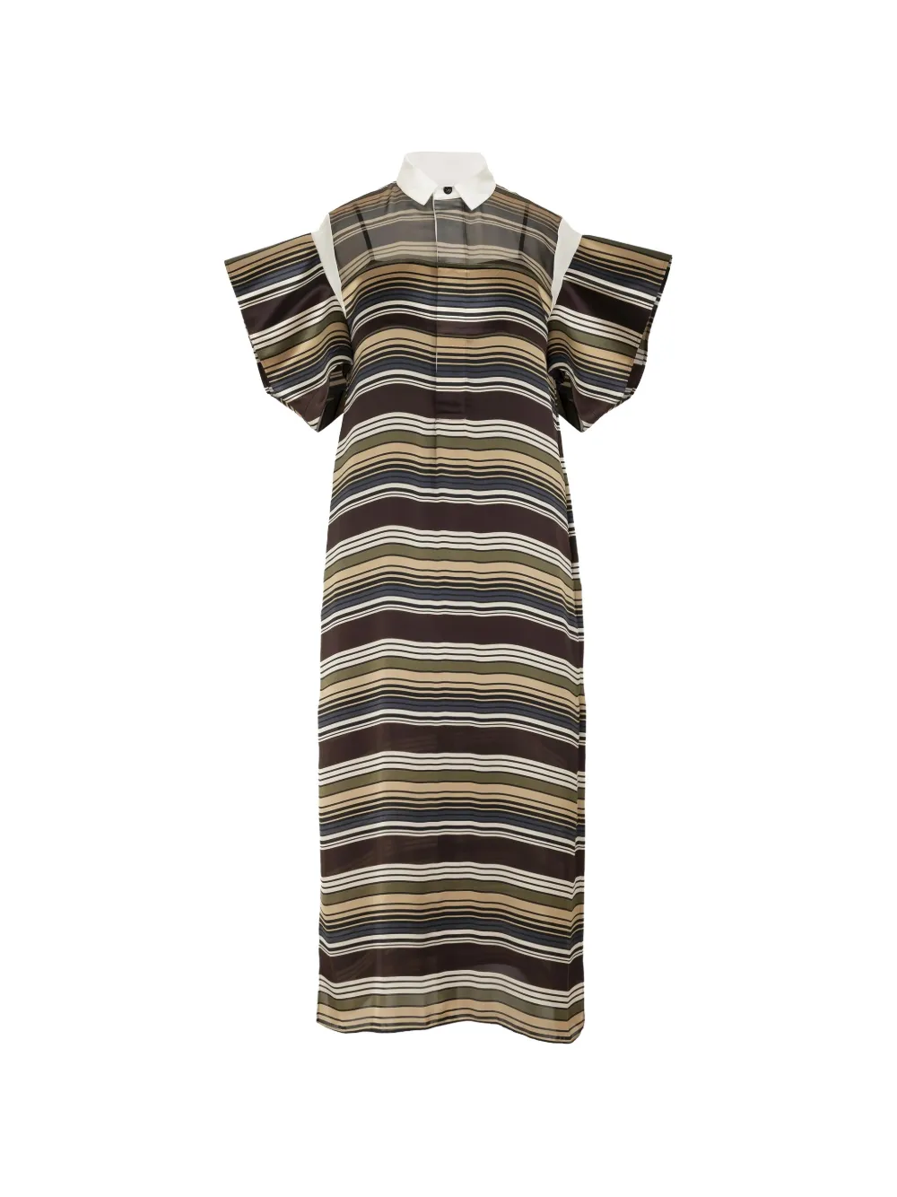 sacai striped short-sleeve midi dress - Marrone