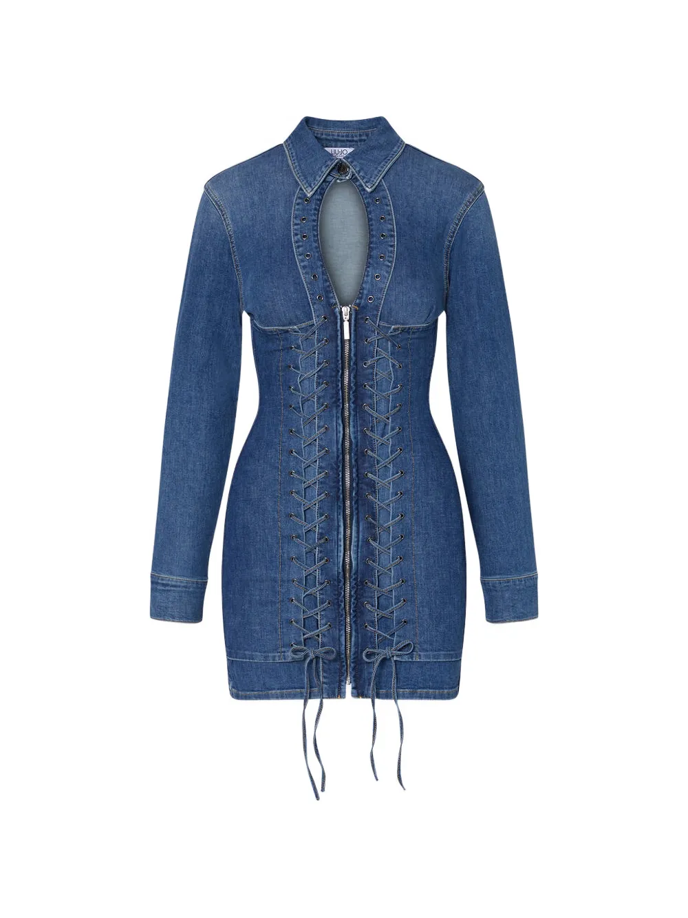 LIU JO lace-up denim mini dress - Blue
