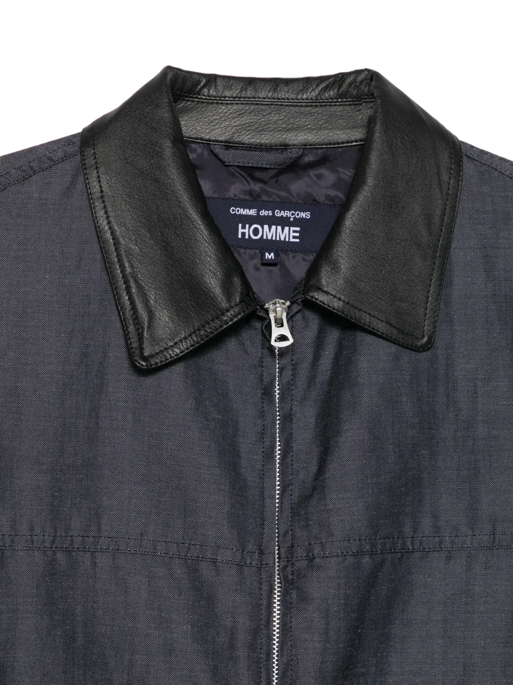 Comme des Garçons Homme Jack met leren kraag en visgraatpatroon Blauw