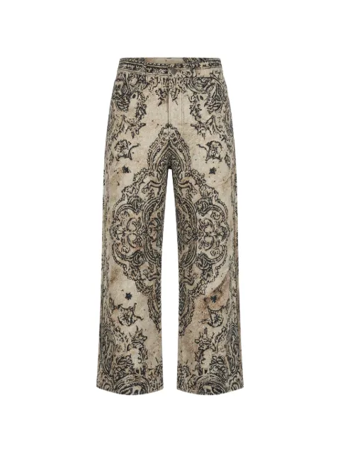 R13 paisley-print distressed-finish trousers