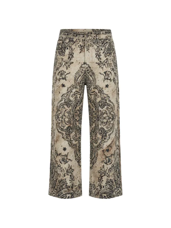R13 Paisley-print Distressed-finish Trousers in Neutrals