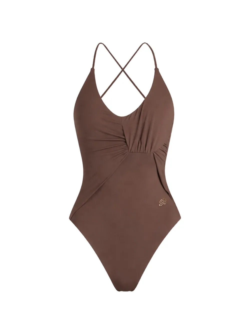 Blumarine ruched crossover-strap swimsuit - Braun