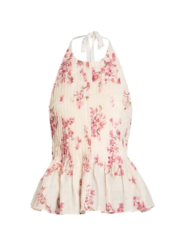 Agua by Agua Bendita Caña Floral-print Peplum Top in Neutrals