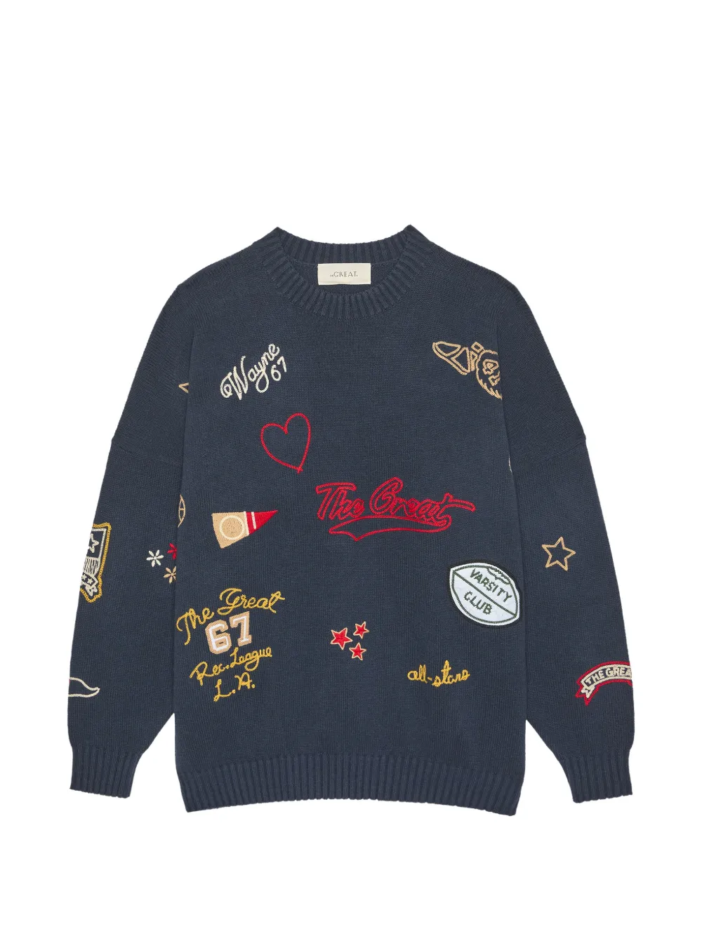 The Great. patch-detail crew-neck sweater - Blau