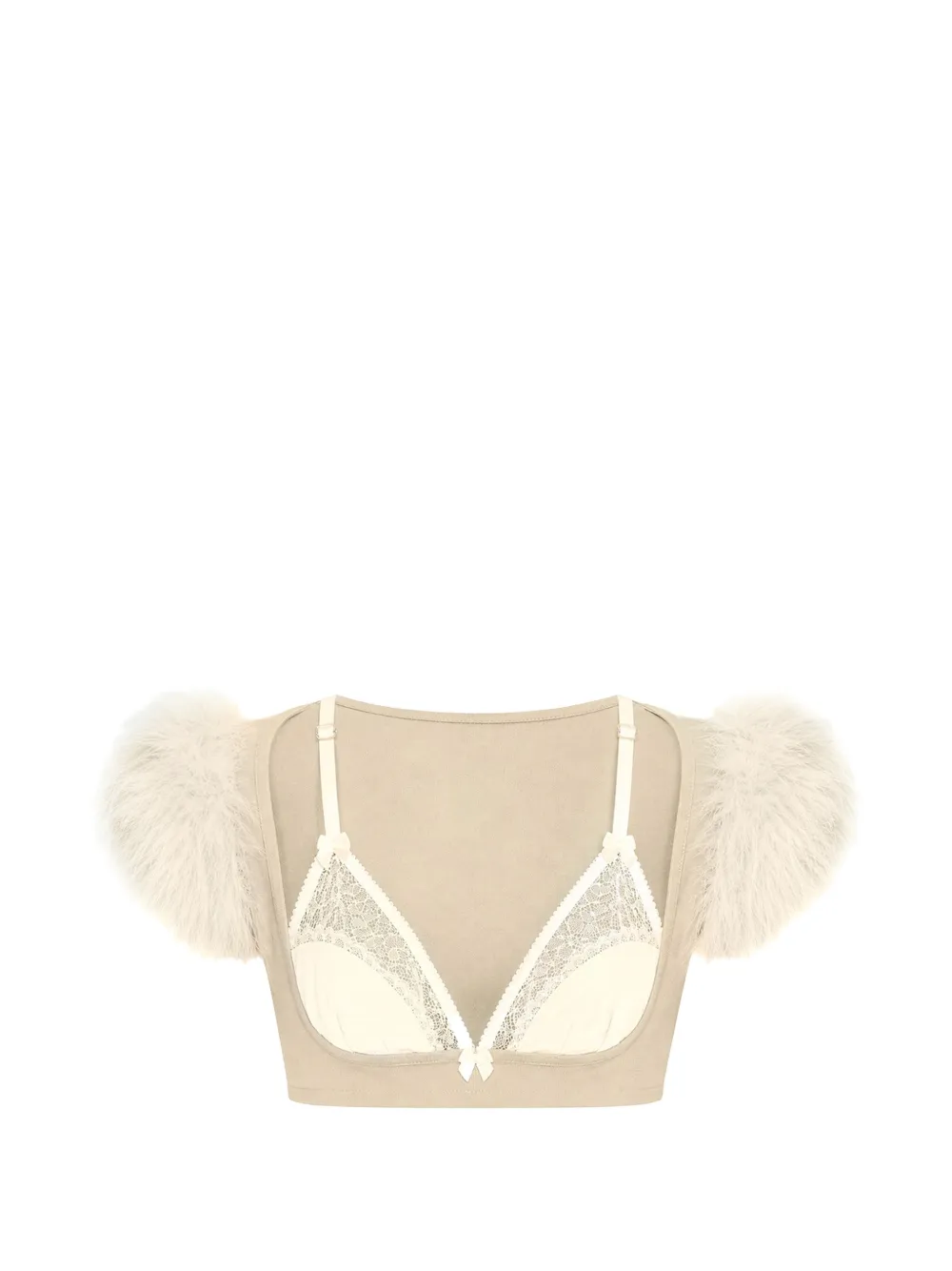 DSQUARED2 feather-trim lace-panel top - Neutrals