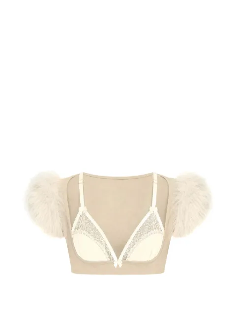 DSQUARED2 feather-trim lace-panel top