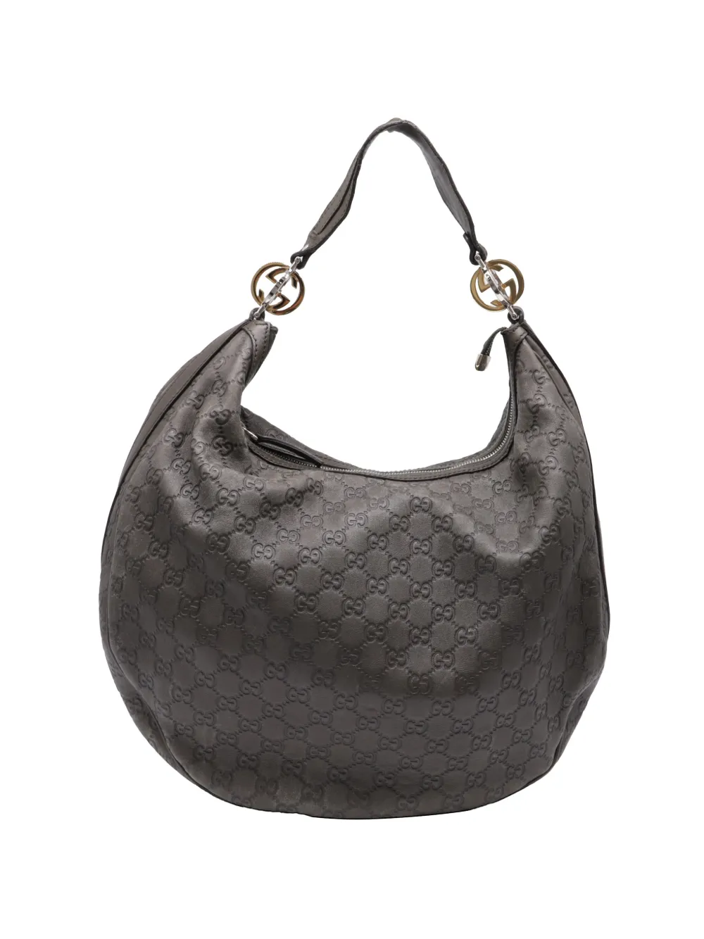 Pre-owned Gucci Ssima Twins Shoulder Bag In Gray
