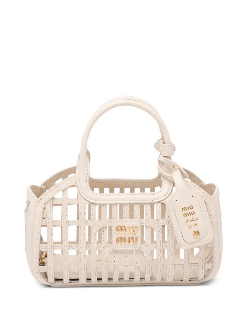 Miu Miu cage-design leather tote bag - Toni neutri