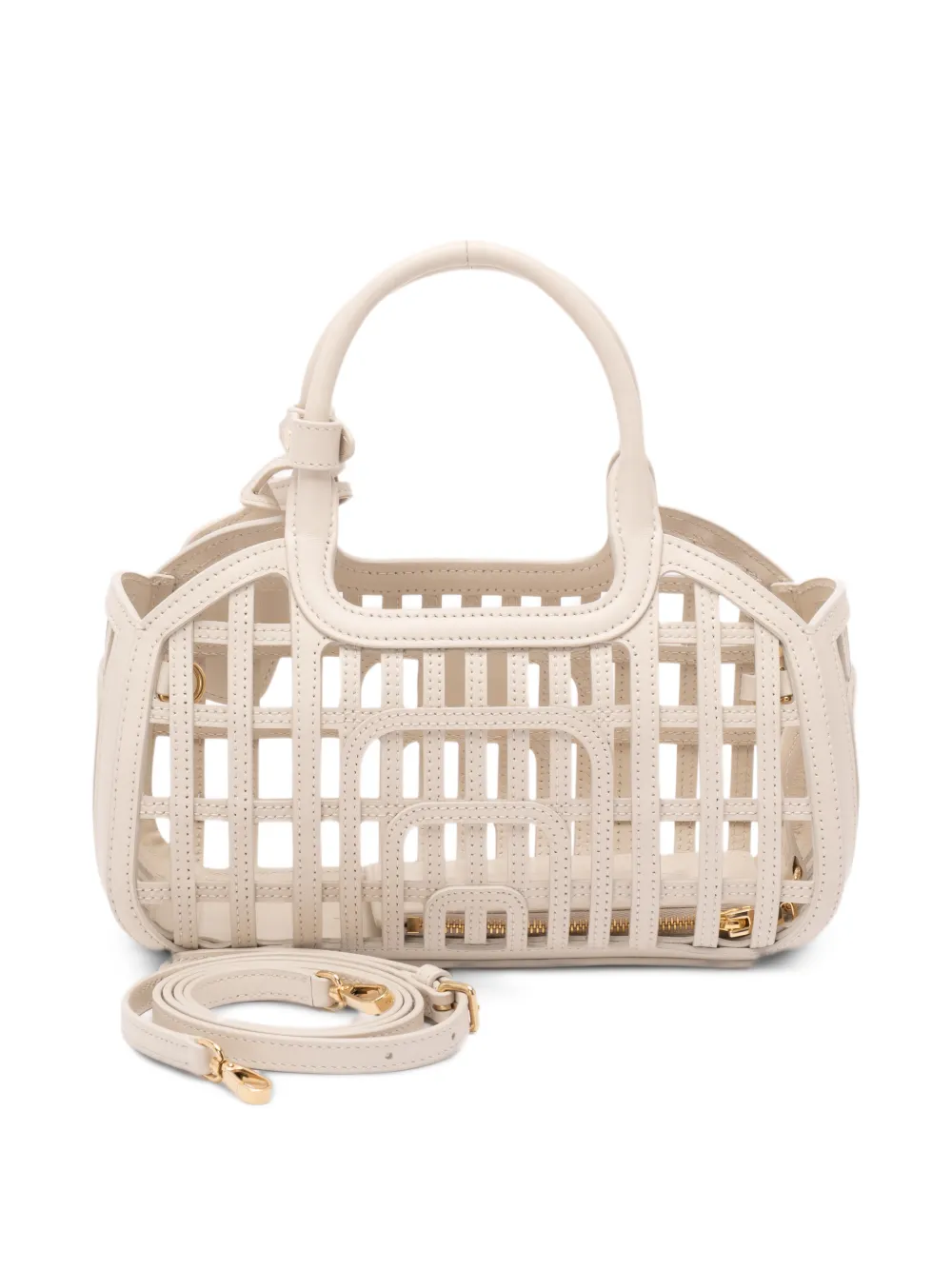 Miu Leren schoudertas met gekooid effect Beige