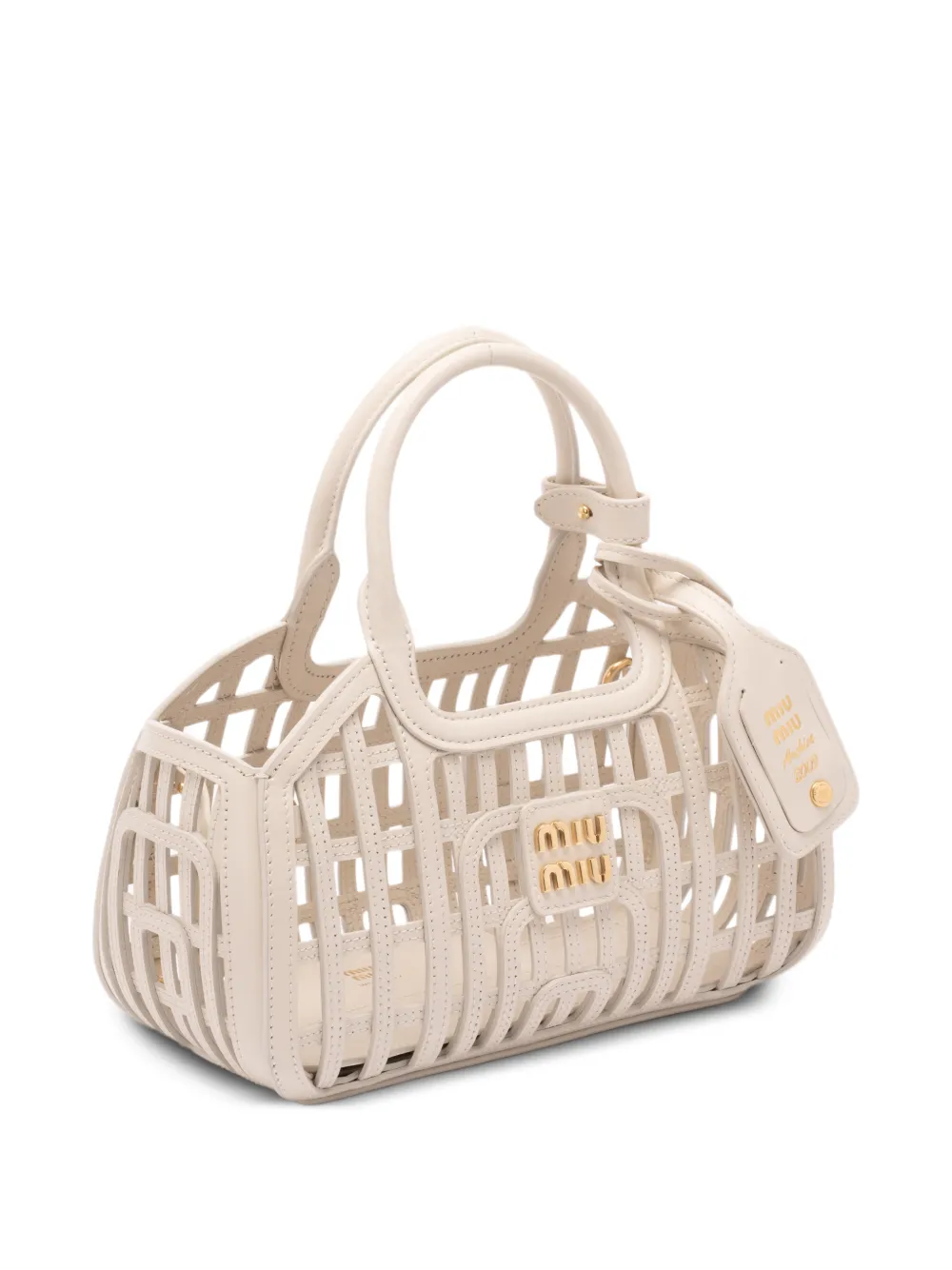 Miu Leren schoudertas met gekooid effect Beige