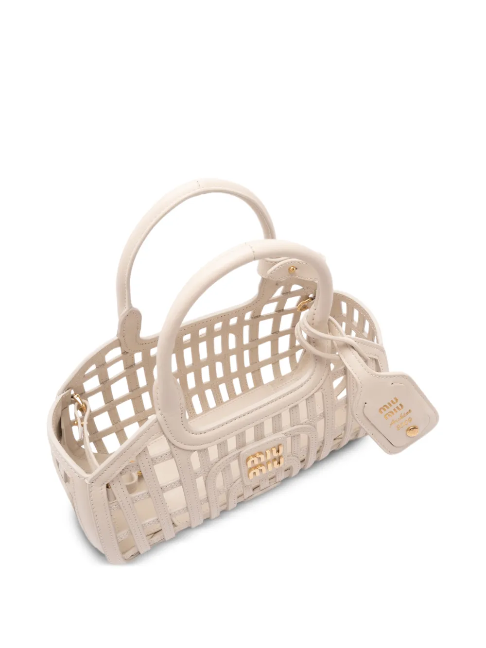 Miu Leren schoudertas met gekooid effect Beige