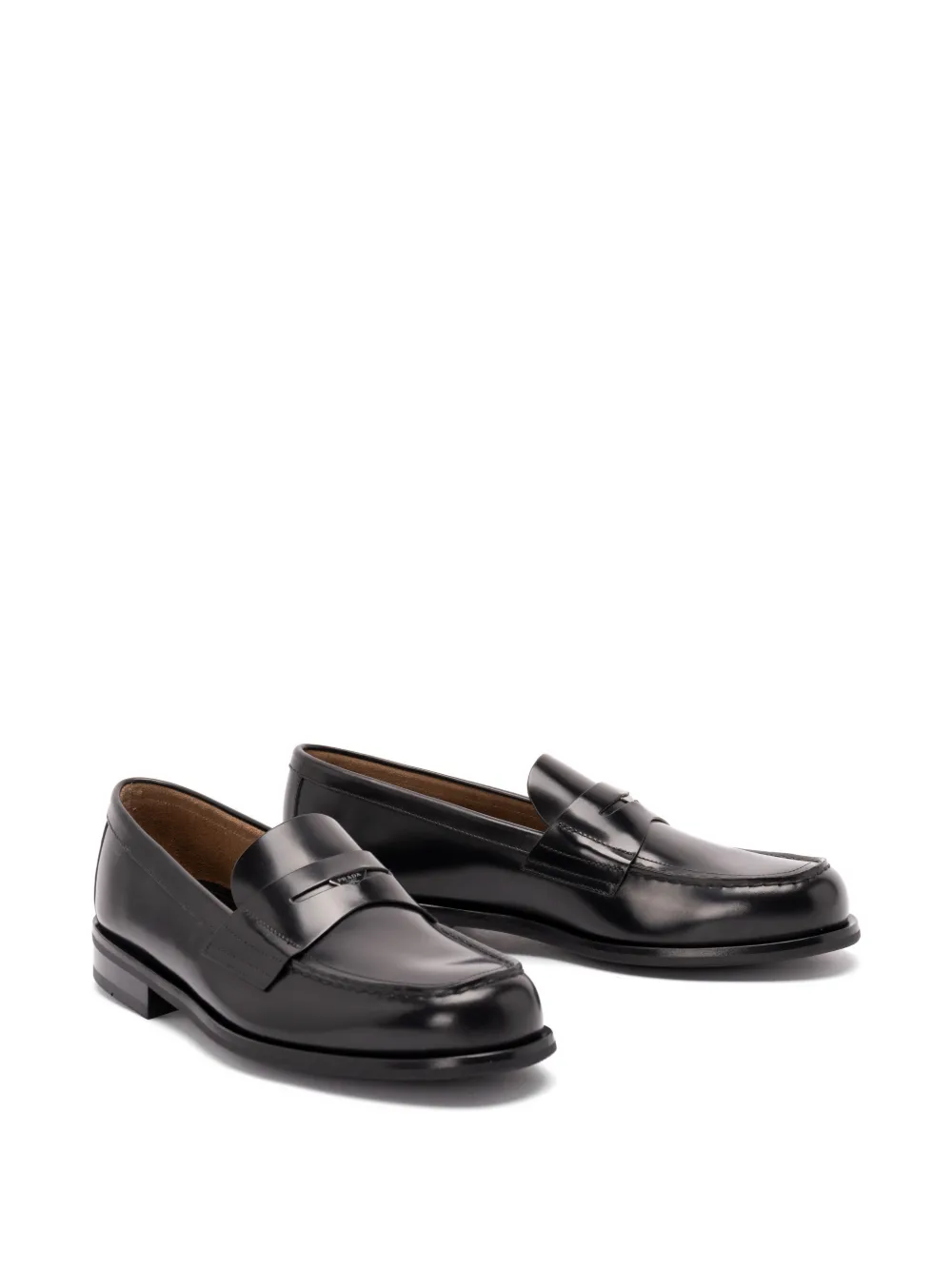 Prada logo-plaque leather loafers Zwart