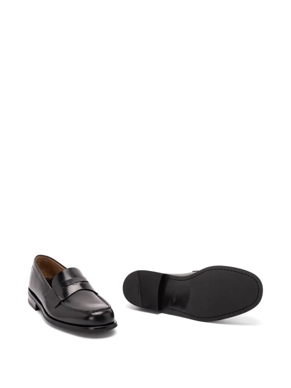 Prada logo-plaque leather loafers Zwart