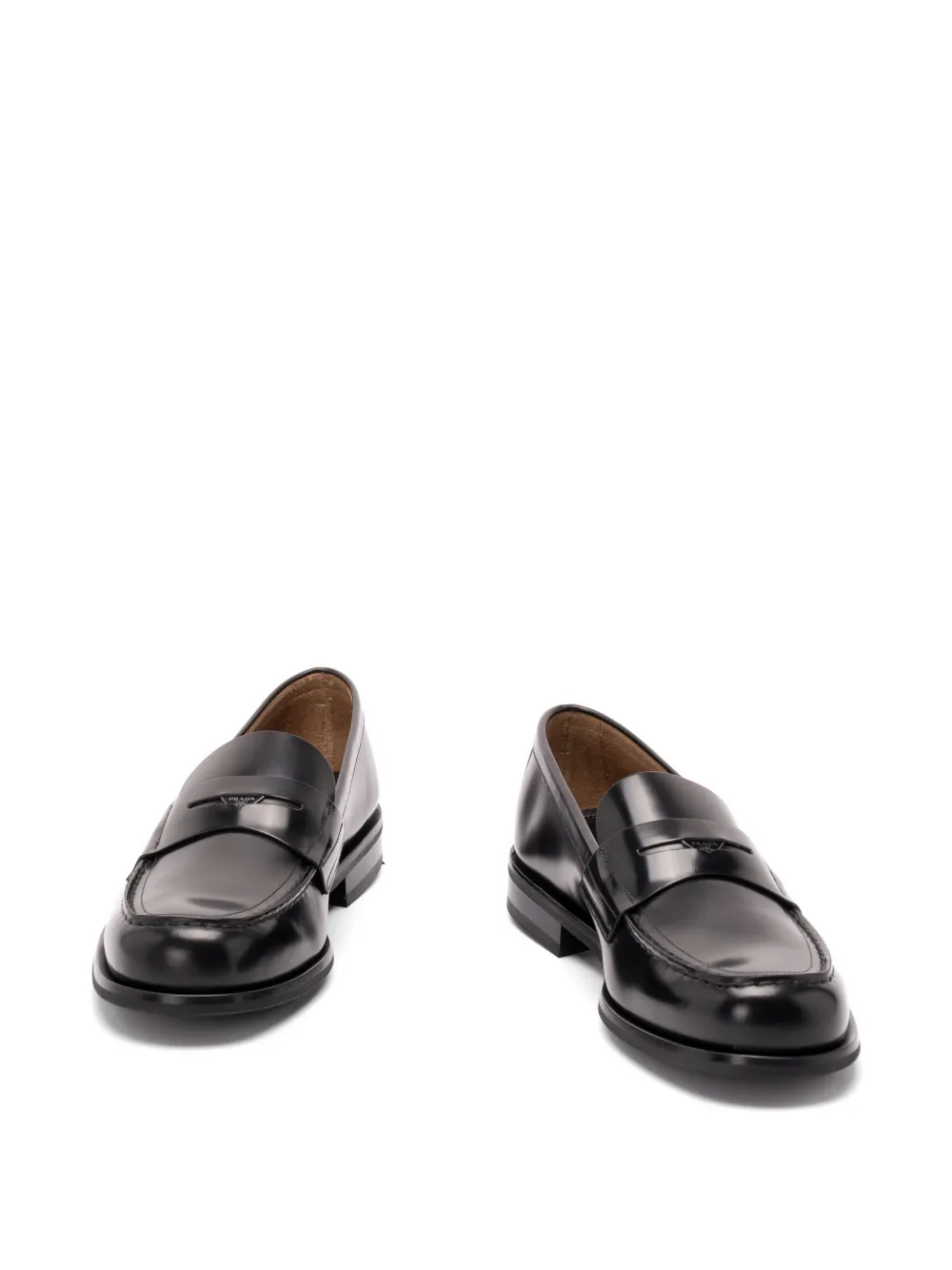 Prada logo-plaque leather loafers Zwart
