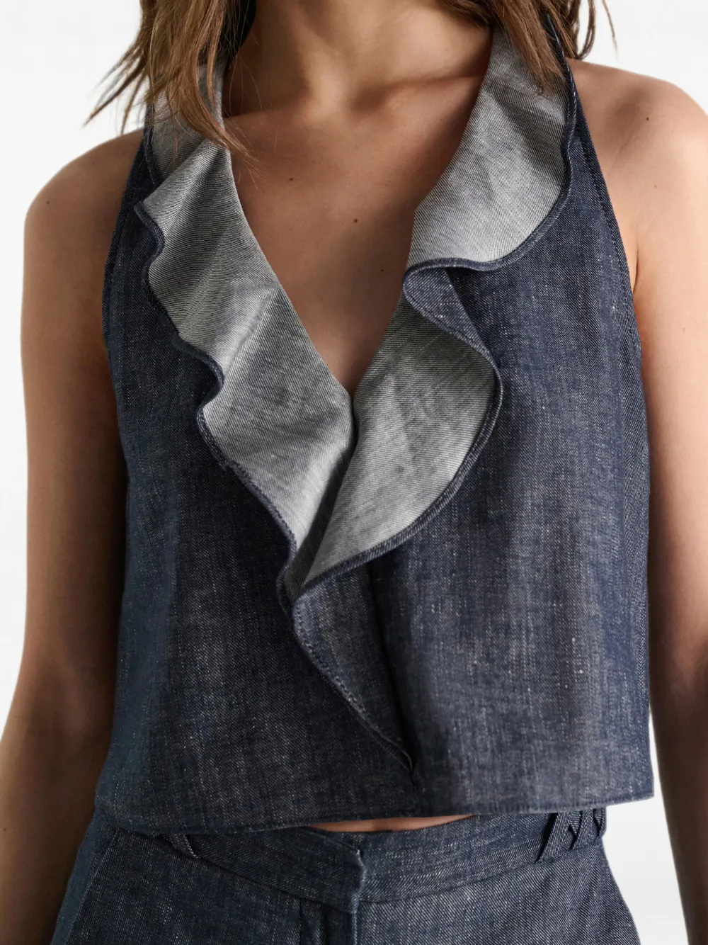 Dorothee Schumacher Denim top met ruches Blauw
