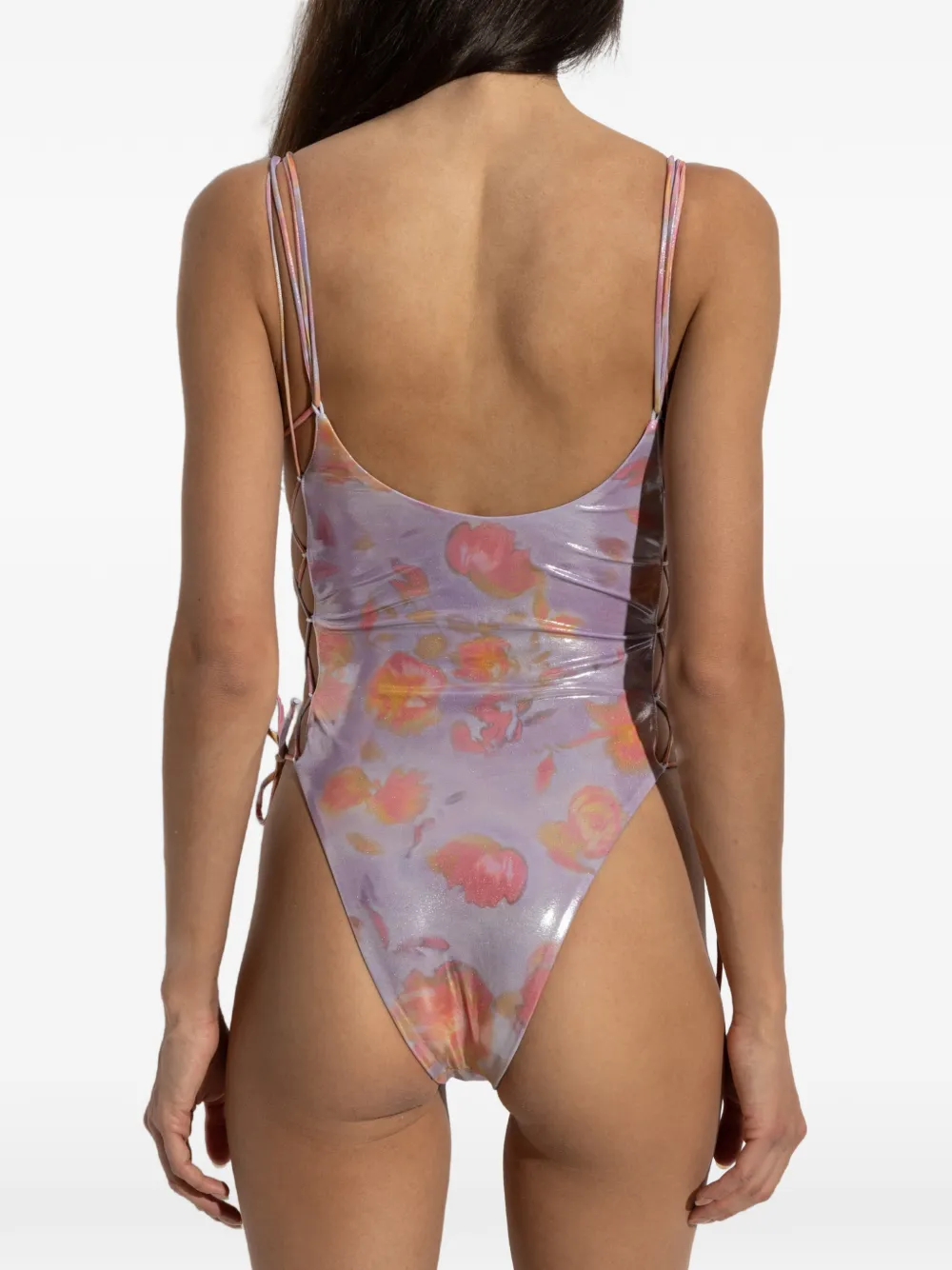 Diesel Badpak met bloemenprint en veters Paars